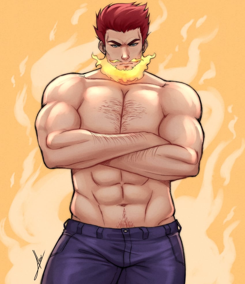 abs bara biceps boku_no_hero_academia clothing daddy dilf endeavor_(my_hero_academia) enji_todoroki male male_only manly mature_male muscular_male my_hero_academia pecs red_hair rekkinj