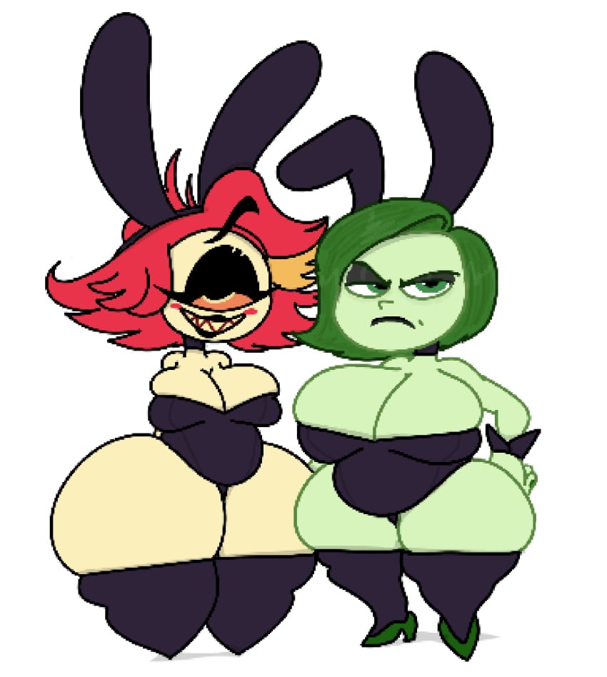 big_areola big_ass big_belly big_breasts big_butt big_nipples big_thighs crossover disgust disgust_(inside_out) disney hazbin_hotel inside_out large_areolae large_ass large_breasts large_butt large_thighs leotard niffty niffty_(hazbin_hotel) onsie pixar playboy_bunny playboy_bunny_costume playboy_bunny_ears playboy_bunny_leotard smug smug_expression smug_face smug_grin smug_smile theslashfive vivienne_medrano