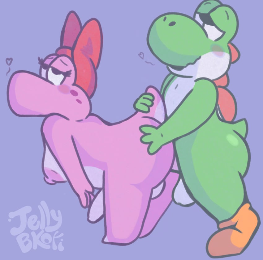 1boy 1futa 2024 anthro ass balls big_breasts big_butt birdo birdo_(character) blush bow_ribbon breasts clothing digital_drawing_(artwork) digital_media_(artwork) dinosaur duo erection female female_penetrated footwear genitals green_body green_yoshi hi_res humanoid_genitalia humanoid_penis jellybeankofi male male/female male_penetrating male_penetrating_female mario_(series) nintendo nipples nude open_mouth penetration penis pink_body prehistoric_species reptile scalie sex shoes simple_background tail yoshi yoshi_(character)