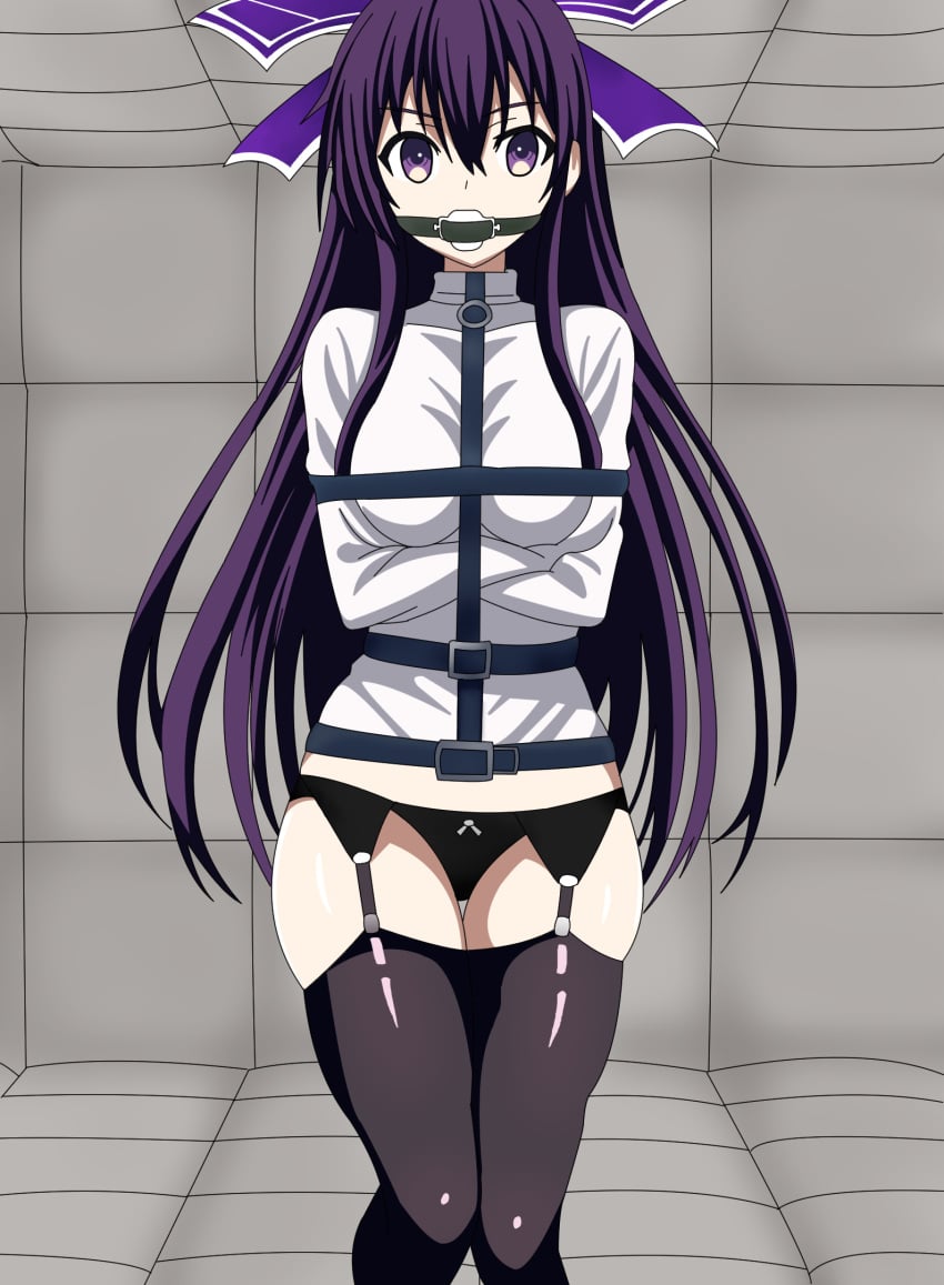 2d bondage breasts clothed date_a_live light-skinned_female long_hair purple_eyes purple_hair socks thighhighs thighs yatogami_tohka