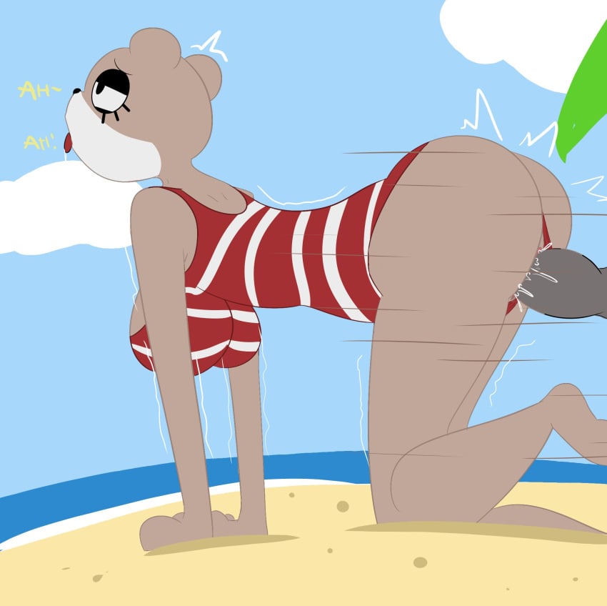 anthro ass bent_over big_ass boy_saltiest breasts broadside_beach brown_fur female fingering furry mysaltisexposed olive_otter otter pussy red_clothing shipwrecked_64 striped_clothing