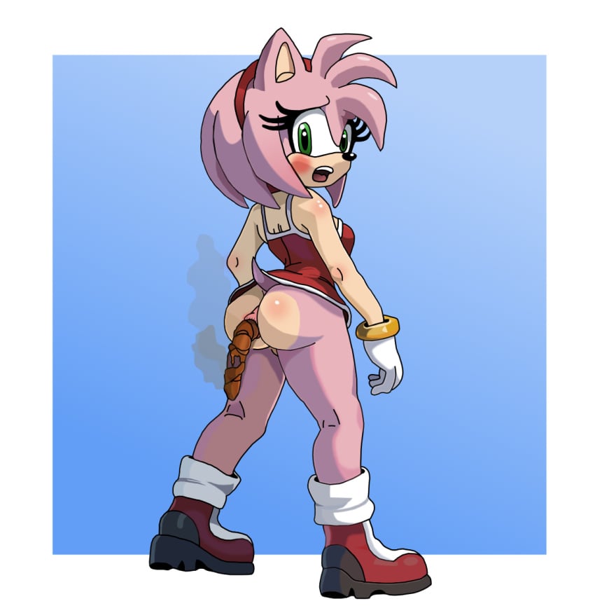 amy_rose breasts clothed clothing dress eulipotyphlan feces female hedgehog mammal scat scatu sega shit small_breasts solo sonic_(series) sonic_the_hedgehog_(series) tail upskirt