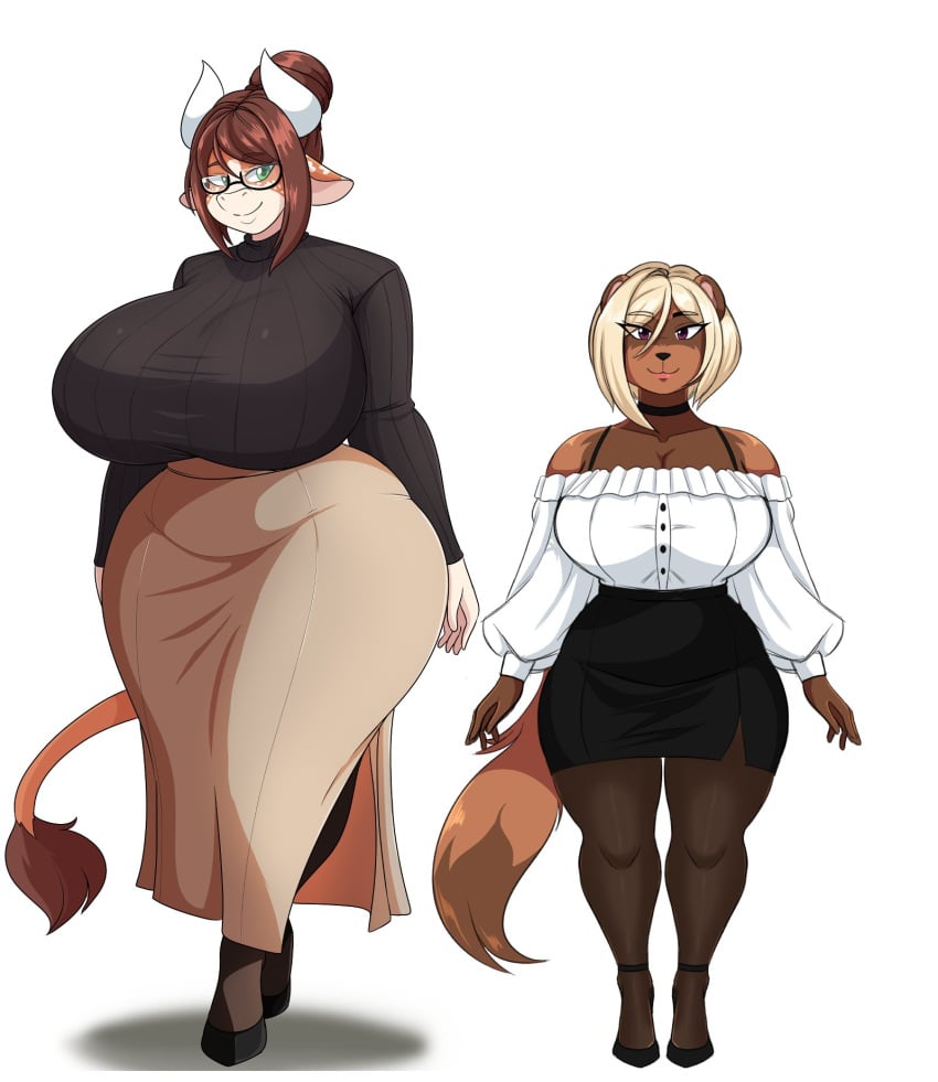 2girls abby_(jwinkz) artjwink big_breasts breasts cleavage cow_girl female furry huge_breasts jwinkz jwinz tagme thick_thighs veronica_(jwinkz) wide_hips