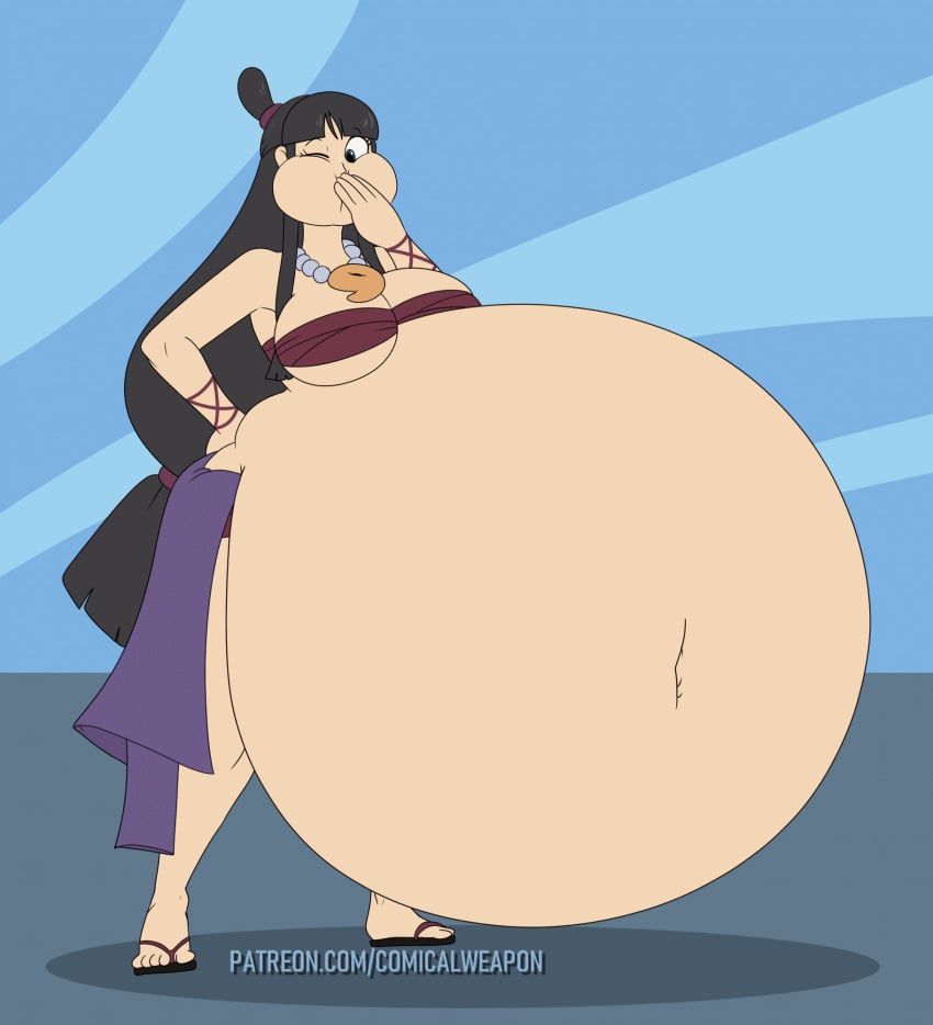 1girls animated belly big_belly chubby comical_weapon digestion female female female_pred gyakuten_saiban huge_belly maya_fey struggling struggling_prey vore vore_belly