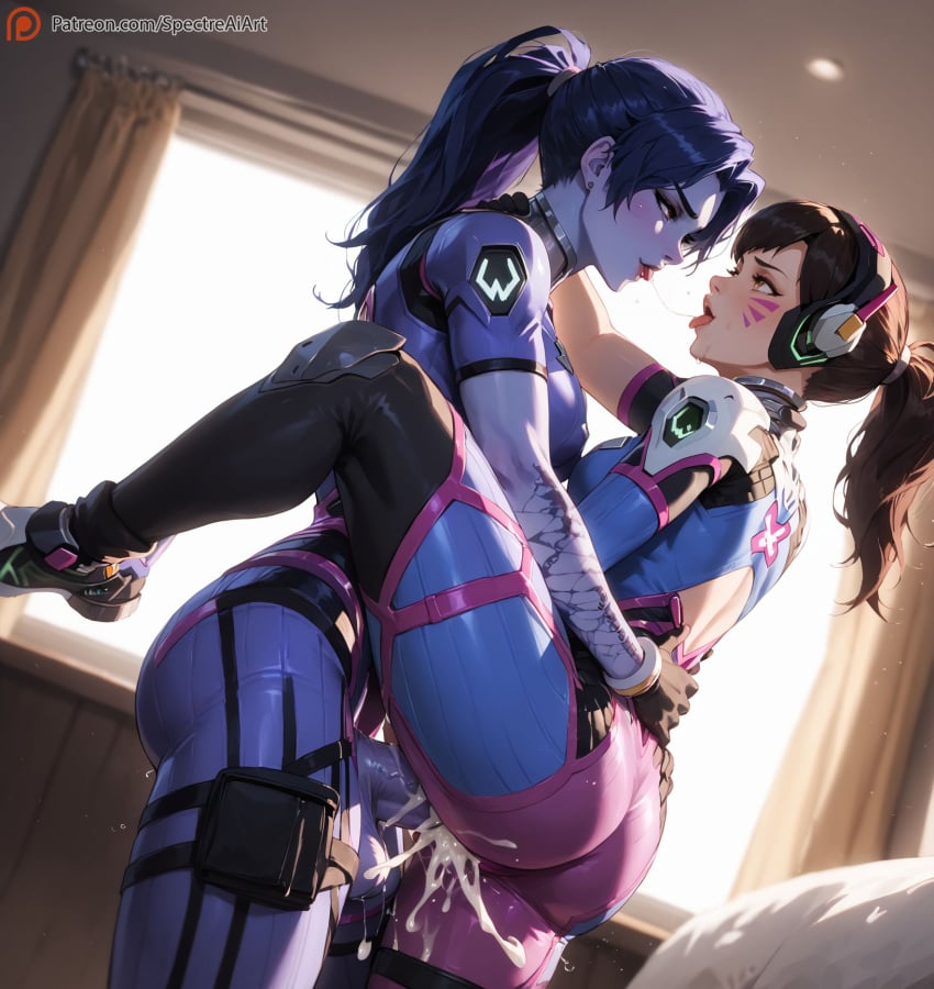 1futa 2girls abs after_kiss ahe_gao ai_generated balls bed bedroom big_ass big_breasts big_penis blush bodily_fluids bodysuit breasts cum cum_overflow cumming_while_penetrating curvy curvy_figure d.va dickgirl excessive_cum face_paint female futa_is_bigger futa_on_female futanari grabbing_waist headphones huge_cock indoors intersex leg_up long_hair looking_at_another mature_futa motion_lines naked open_mouth overwatch overwatch_2 penetration penis ponytail purple_hair purple_skin saliva saliva_trail small_waist spectreai stretching tattoo testicles thick thick_legs thick_thighs thighhighs thighs tongue_out vaginal_penetration vaginal_sex veiny_penis voluptuous voluptuous_futa voluptuous_futanari wet wide_hips widowmaker yellow_eyes