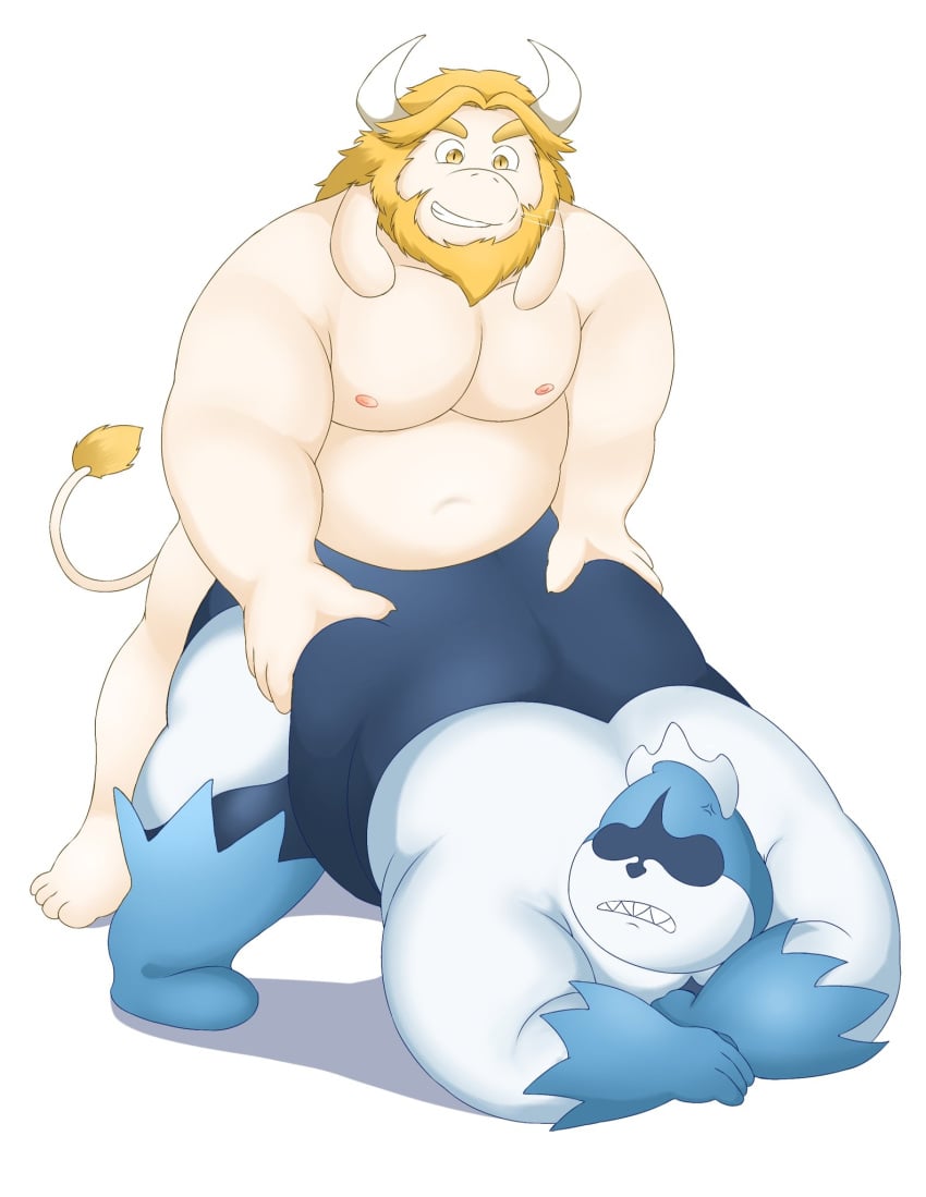 2021 anthro asgore_dreemurr belly biped boss_monster bovid bovine caprine darkner deltarune duo gay gumpang0 hi_res humanoid humanoid_hands jack-o'_pose king_spade male male/male male_only mammal moobs nipples overweight overweight_male pose sex simple_background solo undertale undertale_(series) video_games white_background white_body