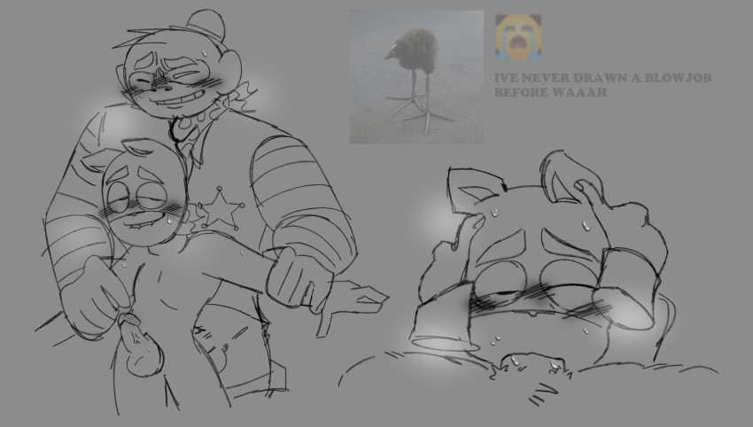 bad_anatomy big_dom_small_sub blowjob blush burk_freebie complicated crying_emoji ear english_text gay gorilla_mutant holding_arms k0piga marlon_freebie phoo_action pukeko sweat text toony