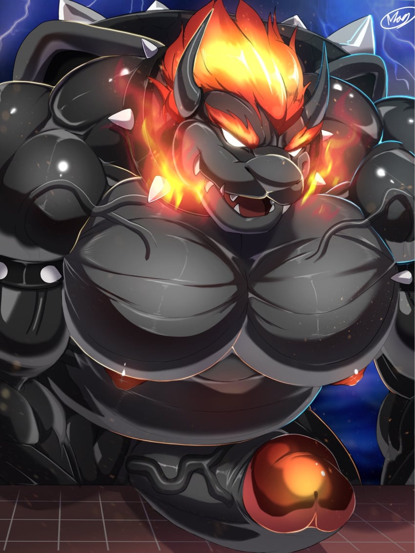 2021 3:4 anthro armband barazoku bastroceive belly big_muscles big_pecs big_penis black_body bowser bowser's_fury breath_powers collar elemental_manipulation erection eyebrows fire fire_breathing fire_manipulation fury_bowser genitals grey_body hair hi_res horn huge_cock huge_muscles humanoid_genitalia humanoid_penis koopa lightening macro magangz male male_only mario_(series) musclegut muscular muscular_anthro muscular_male narrowed_eyes nintendo nipples nude open_mouth open_smile outside pecs penis scalie shell signature smile solo spiked_armband spiked_collar spiked_shell spikes spikes_(anatomy) standing storm super_mario_3d_world teeth thick_penis tongue vein video_games white_eyes