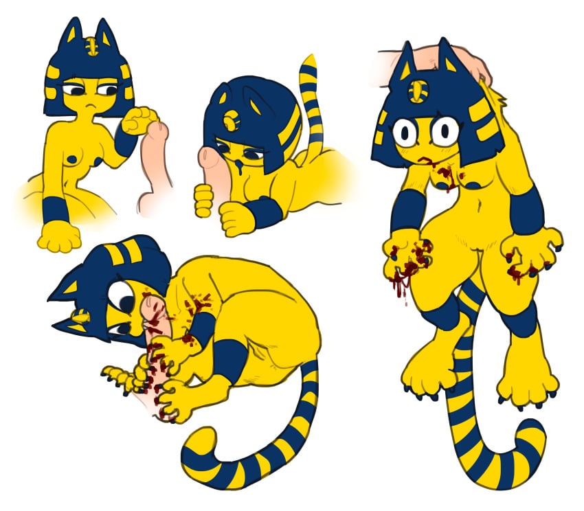 2021 4_toes 5_fingers absurd_res animal_crossing ankha ankha_(animal_crossing) anthro armwear ass blonde_hair blood blood_on_breast blood_on_claws blood_on_hand blood_on_mouth blue_body blue_claws blue_fur blue_hair blue_nipples blue_tail bodily_fluids bored bored_sex breasts claws clothing cock_and_ball_torture disinterested disinterested_sex domestic_cat duo egyptian emotionless emotionless_sex fangs feet felid feline felis fellatio female fingers fur genital_torture genitals gore hair hand_on_penis handjob hi_res holding_character human_on_anthro humanoid_genitalia humanoid_penis male male/female male_human/female_anthro male_on_anthro mammal markings multicolored_hair multicolored_tail navel nintendo nipples nude paws penis penis_biting penis_grab pussy simple_background solo_focus striped_markings striped_tail stripes tail_markings toes unamused unamused_sex unenthusiastic unenthusiastic_handjob unenthusiastic_sex unseen_male_face uraeus vance25574631 video_games white_background wide_eyed yellow_body yellow_fur yellow_tail