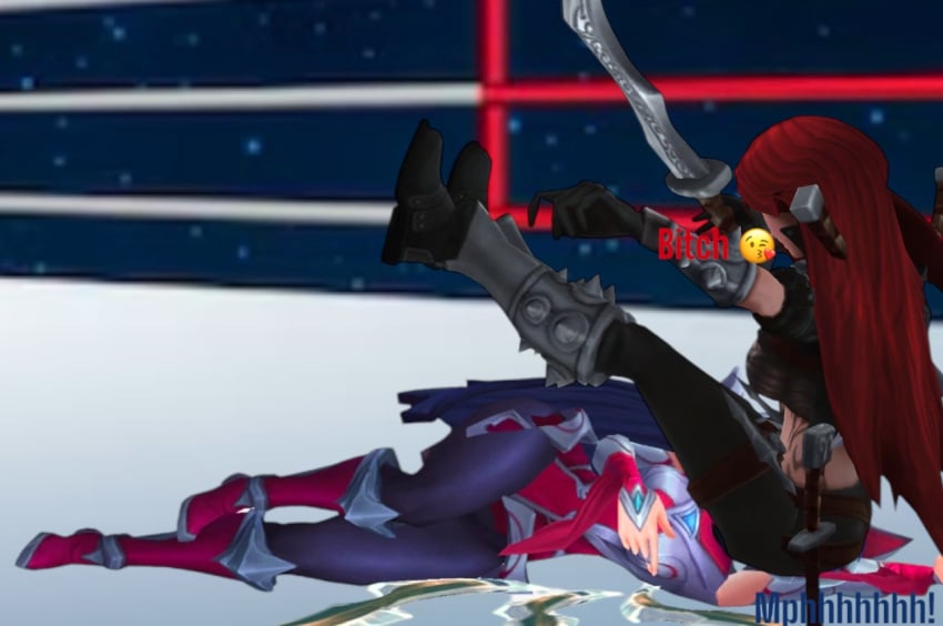 2girls ai_generated ass black_hair blue_hair catfight farting_in_face female futanari intersex irefkat irelia_xan katarina_du_couteau league_of_legends red_hair wrestling