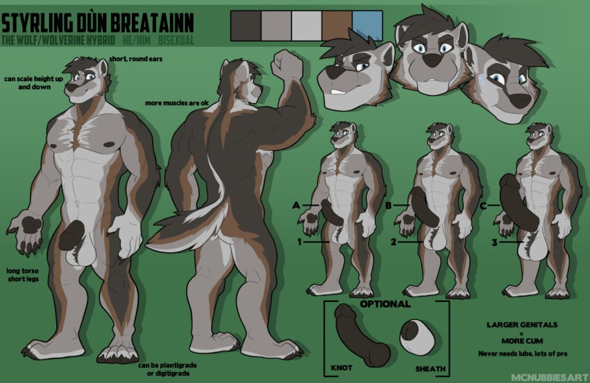 1boy 2021 abs animal_genitalia anthro ass back_muscles ball_tuft balls biceps big_balls big_penis blue_eyes brown_body brown_fur brown_hair canid canine canis color_swatch crotch_tuft disembodied_head english_text erection flaccid flexing fur genitals grey_body grey_fur gulonine hair huge_balls huge_cock humanoid_genitalia humanoid_penis hybrid hybrid_genitalia hybrid_penis hyper hyper_balls hyper_genitalia hyper_penis knot knotted_humanoid_penis looking_at_viewer male male_only mammal mcnubbies model_sheet muscular muscular_anthro muscular_male mustelid musteline nipples pawpads paws pecs penis pose quads sheath smile solo styrling teeth text thick_penis tuft wolf wolverine