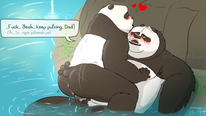 16:9 2021 anthro ari_guardian ass black_body black_fur black_nose blush bodily_fluids closed_eyes cum dialogue dreamworks duo english_text father father_and_child father_and_son fur genital_fluids genitals giant_panda hi_res incest kung_fu_panda li_shan_(kung_fu_panda) male male/male mammal master_po_ping overweight overweight_male parent parent_and_child penis sex sitting son spanish_text text ursid water white_body white_fur widescreen yaoi