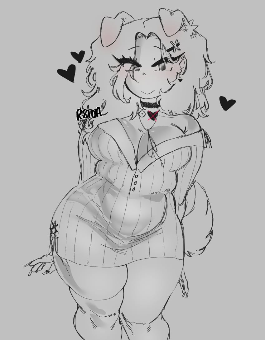 1boy 1boy1girl 1girls ass big_ass big_breasts breasts canine dog_ears dog_girl dog_tail eyelashes eyeliner eyes female horny horny_female huge_breasts makeup male plump puppygirl r8toa scars self-harm_scars sketch stockings sweater thicc thick thick_ass thick_legs thick_thighs thighhighs thighs toa_(r8toa)
