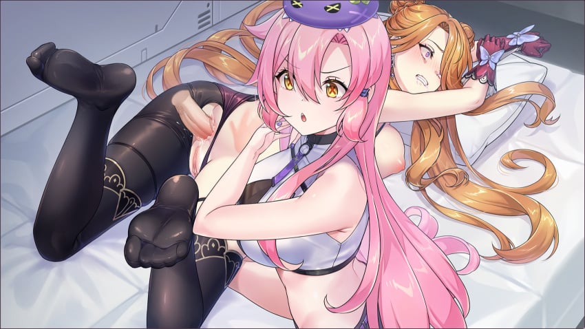 1boy 2d 2girls ahe_gao anal anal_insertion anal_sex anus ass assisted_sex bed big_breasts blush breasts breasts_out clothed clothed_female clothed_sex disembodied_penis feet feet_in_air female_orgasm ffm from_behind game_cg image kaiju_princess laying_on_bed laying_on_stomach light_brown_hair long_hair looking_at_viewer male/female nipples open_mouth orgasm panties_aside pantyparrot pink_hair pounding pounding_ass presenting presenting_hindquarters punishment punishment_sex punishment_spanking pussy rough_anal rough_sex spank spank_marks spanked spanked_butt spanking surprise_buttsex surprised surprised_expression tagme thighs twintails video_games