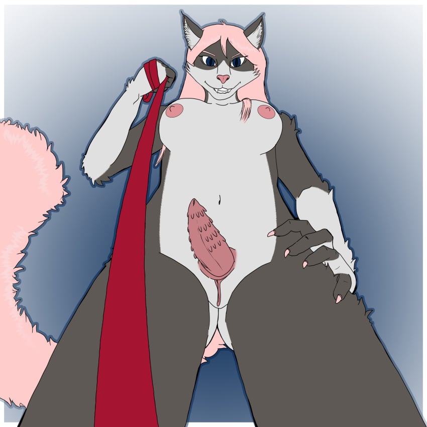 1:1 2021 absurd_res animal_genitalia animal_penis anthro ass blue_eyes breasts butt_from_the_front digital_drawing_(artwork) digital_media_(artwork) domestic_cat felid feline feline_genitalia feline_penis felis first_person_view fur futanari genitals grinning_at_viewer hair hand_on_hip herm hi_res intersex leash leashed_pov low-angle_view mammal multicolored_body multicolored_fur nipples no_shading nonbinary_(lore) nude penile_spines penis pink_hair pink_tail pussy robin_damien simple_background solo tail tuxedo_cat worm&#039;s-eye_view