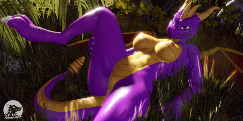 2:1 3d activision anthro athletic_female belly_scales breasts claws clitoris dragon female furromantic genitals grass hand_on_leg hand_on_thigh highres horn looking_at_viewer lying nipples non-mammal_breasts on_back plant presenting presenting_pussy pussy raised_leg reptile rule_63 scales scalie shadow smile smiling_at_viewer solo spread_legs spreading spyro spyro_the_dragon western_dragon wings