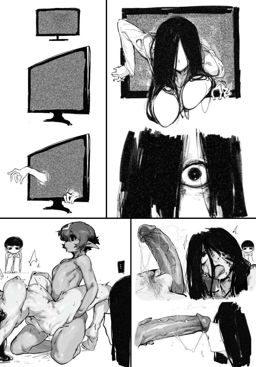 1boy 1girls comic_panel doppel female/male fucking ghost ghost_girl huge_breasts male male/female penetration penis saeki_kayako saeki_toshio straight straight_sex tagme the_ring yamamura_sadako