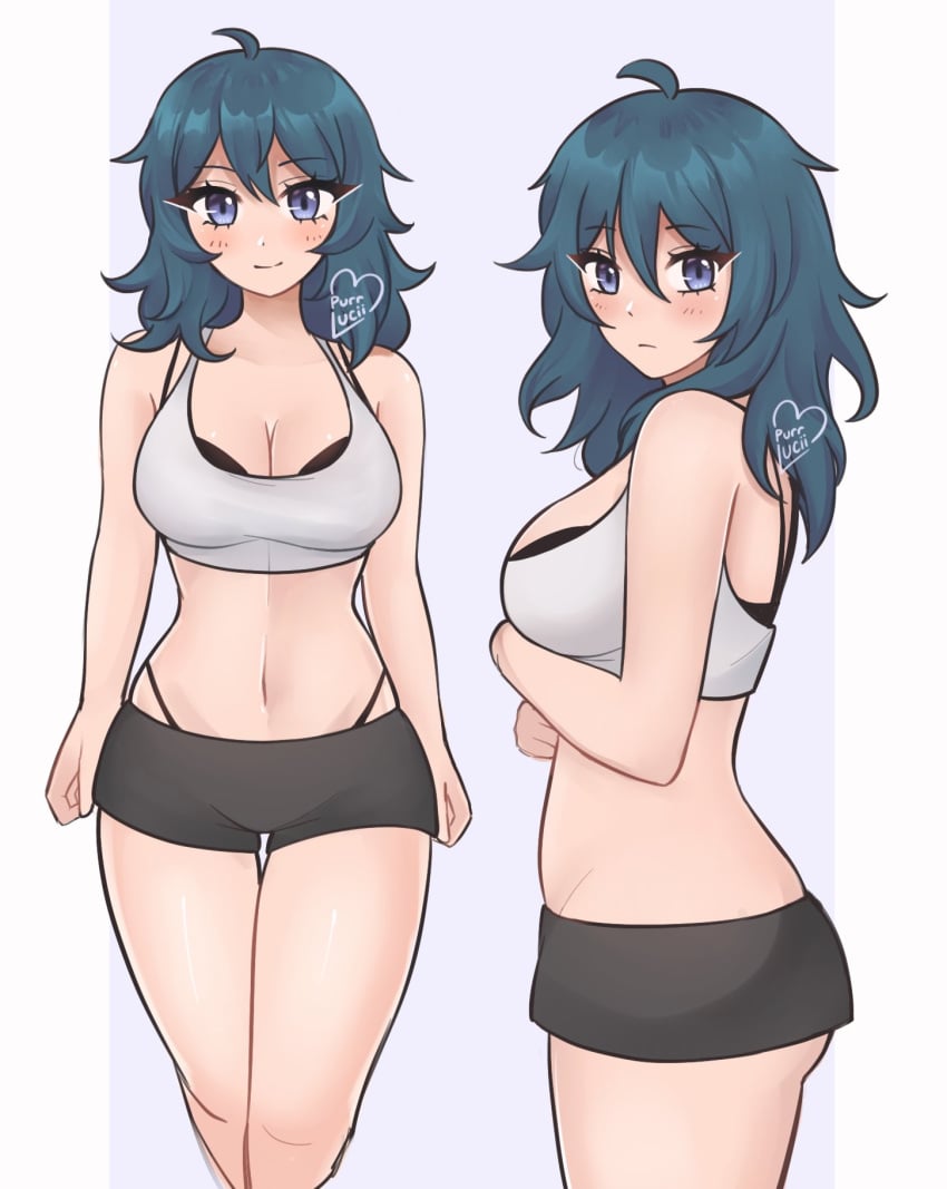 blue_eyes blue_hair breasts byleth_(female)_(fire_emblem) byleth_(fire_emblem) byleth_(fire_emblem)_(female) female female_only fire_emblem fire_emblem:_three_houses nintendo purrlucii solo sports_bra