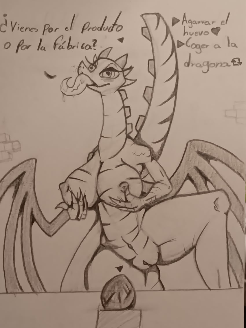 absurd_res anthro dragon egg ender_dragon female fogata genitals graphite_(artwork) hi_res humanoid microsoft minecraft mojang mythological_creature mythological_scalie mythology pussy scalie solo traditional_media_(artwork) xbox_game_studios