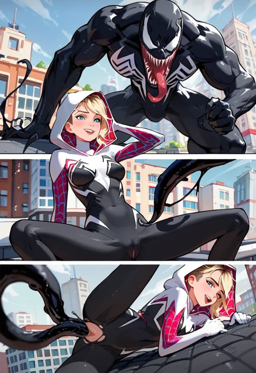 ai_generated blonde_female blonde_hair comic female gwen_stacy marvel marvel_comics spider-gwen tentacle tentacle_sex veltro01 venom_(marvel)