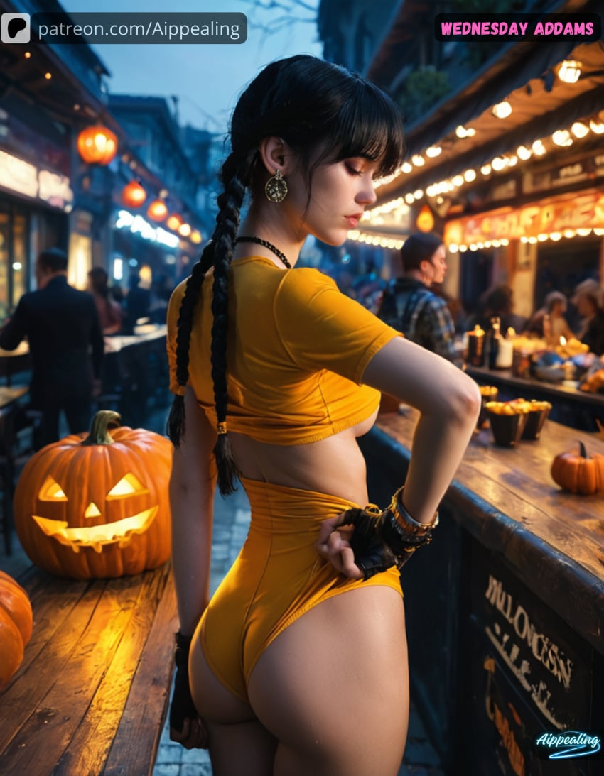 addams_family ai_generated aippealing ass ass_focus braids cute female female_focus female_only gloves halloween jenna_ortega lingerie the_addams_family underboob wednesday_(netflix) wednesday_addams