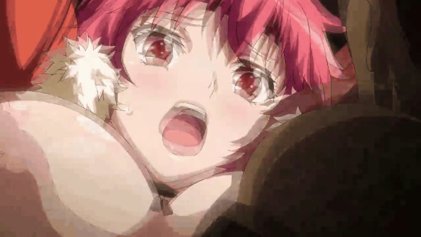 1boy animated bounce bouncing_breasts breasts fur kuroinu_~kedakaki_seijo_wa_hakudaku_ni_somaru~ large_breasts maia_(kuroinu) male nipples open_mouth rape red_eyes red_hair sex short_hair sweat