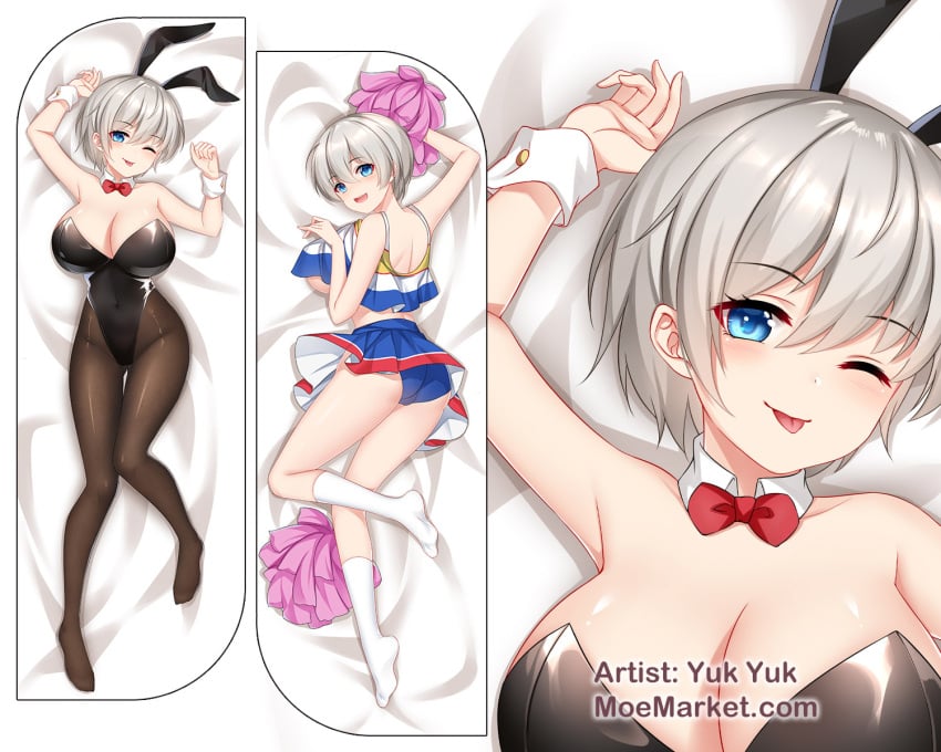 1girls bunny_ears bunnysuit cheerleader_uniform dakimakura dakimakura_design looking_at_viewer solo thigh_gap uzaki-chan_wa_asobitai! uzaki_hana