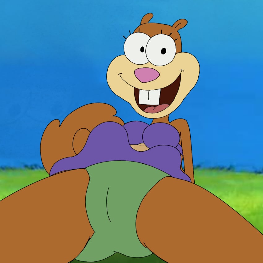 bikini breasts brown_body buckteeth furry legs_apart nickelodeon parody pussy sandy_cheeks solo spanky15 spongebob_squarepants squirrel tail