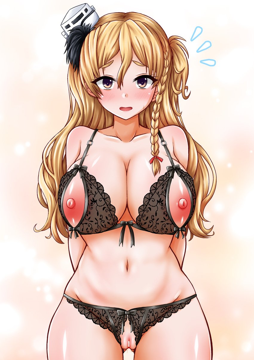 1girls areolae ass_visible_through_thighs bar_censor black_bra black_panties blonde_hair bra braid breasts brown_eyes censored commission crotch_cutout eyebrows eyebrows_visible_through_hair eyelashes eyelashes_visible_through_hair hat kamiya_tadato kantai_collection large_breasts long_hair looking_at_viewer mini_hat navel nipple_cutout nipples panties pixiv_commission pussy pussy_cutout solo tilted_headwear underwear underwear_only very_long_hair wavy_hair zara_(kantai_collection) zara_due_(kantai_collection)