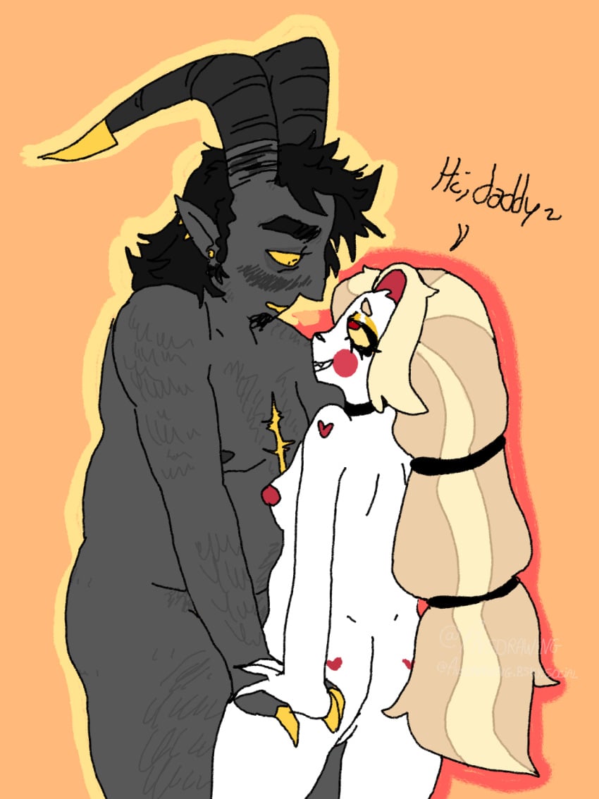 1boy 1girls adam_(hazbin_hotel) avsdrawing charlie_morningstar_(hazbin_hotel) daddy_kink demon hazbin_hotel horns love no_sex size_difference straight