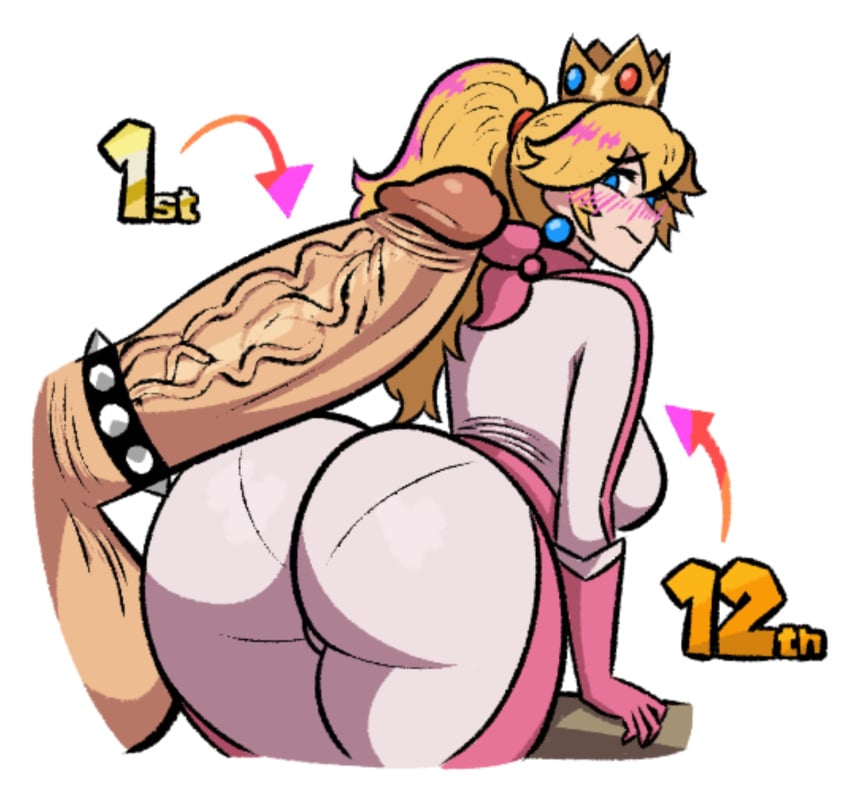 1boy 1girls ass balls big_ass big_penis blonde_hair bowser clothing cock_ring damonfive0 erection fat_ass female gigantic_penis huge_cock koopa large_penis male mario_(series) mario_kart nintendo ponytail princess princess_peach royalty straight super_mario_bros. unseen_male_face