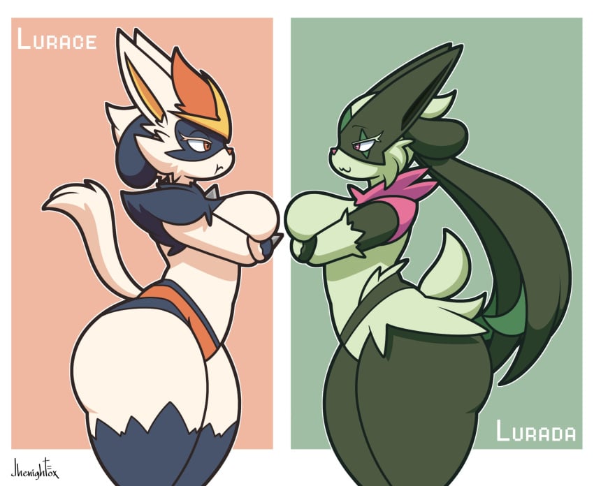 big_breasts breasts cinderace cleavage female furry huge_breasts jhenightfox lucario lurace lurada meowscarada pokemon pokemon_(species) tagme thick_thighs wide_hips