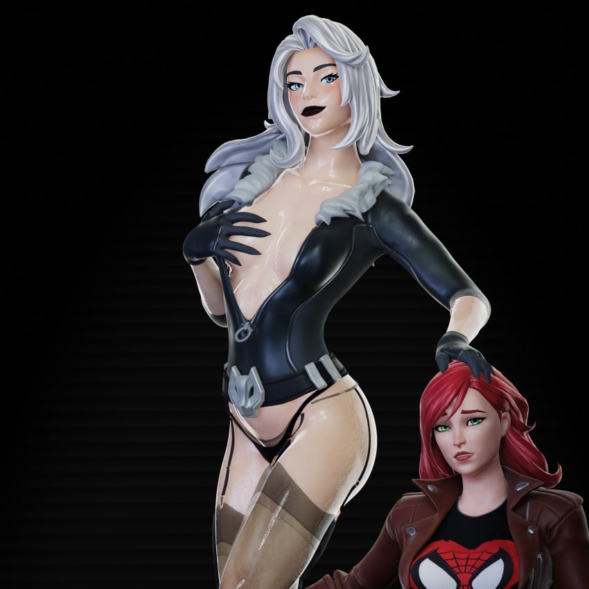 3d artist_request black_cat_(fortnite) black_cat_(marvel) felicia_hardy fortnite fortnite:_battle_royale marvel marvel_comics mary_jane_watson mary_jane_watson_(fortnite) penetration spider-man_(series) white_hair