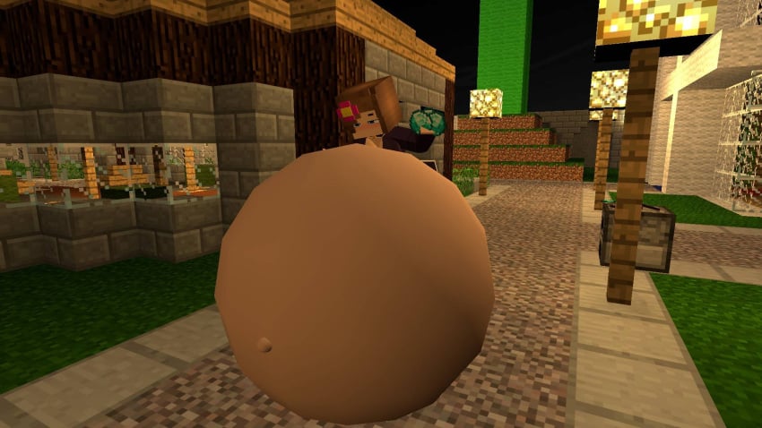 1girls diamond giant_belly jenny_belle_(slipperyt) laying_on_belly mass_vore minecraft outie_belly_button outie_navel vore vore_belly