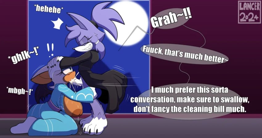 anthro anthro_only bat blowjob bodily_fluids cum duo english_text fellatio female furry furry_female furry_male furry_only genital_fluids kneeling male male/female mammal mklancer00 oral oral_penetration penis rouge_the_bat sega sex sonic_(series) text