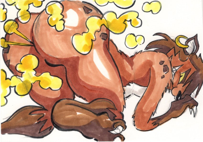 1boy 1girls anthro anus ass belly black_hair chubby earring fart fart_cloud fart_fetish female furry furry_female hyena hyena_girl leena_(potateymatey) male paisley2themax potateymatey