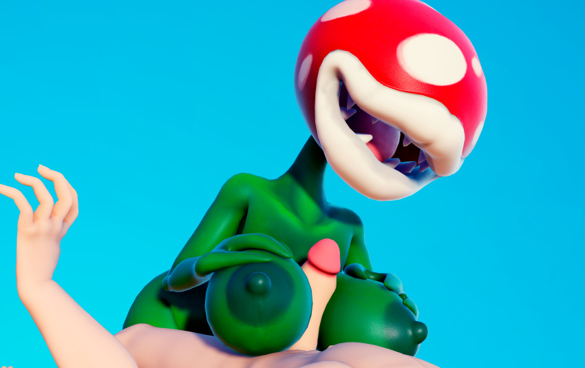 3d absurdres akkoarcade anthro breasts duo erect_nipples female flora_fauna genitals highres human humanoid large_breasts male mammal mario_(series) mmd nintendo nipples penis piranha_plant plant solo straight