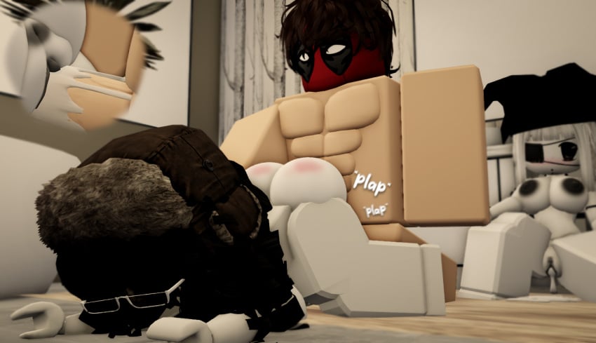 1boy 2girls 3d artist_self-insert bathroom big_ass big_breasts black_tits breasts cum cum_drip cum_in_pussy cum_inside doggy_style exhausted female male ninjashyper2 plap red_ass roblox roblox_avatar robloxian self_upload spank_marks spanking tagme threesome tired white_hair white_skin