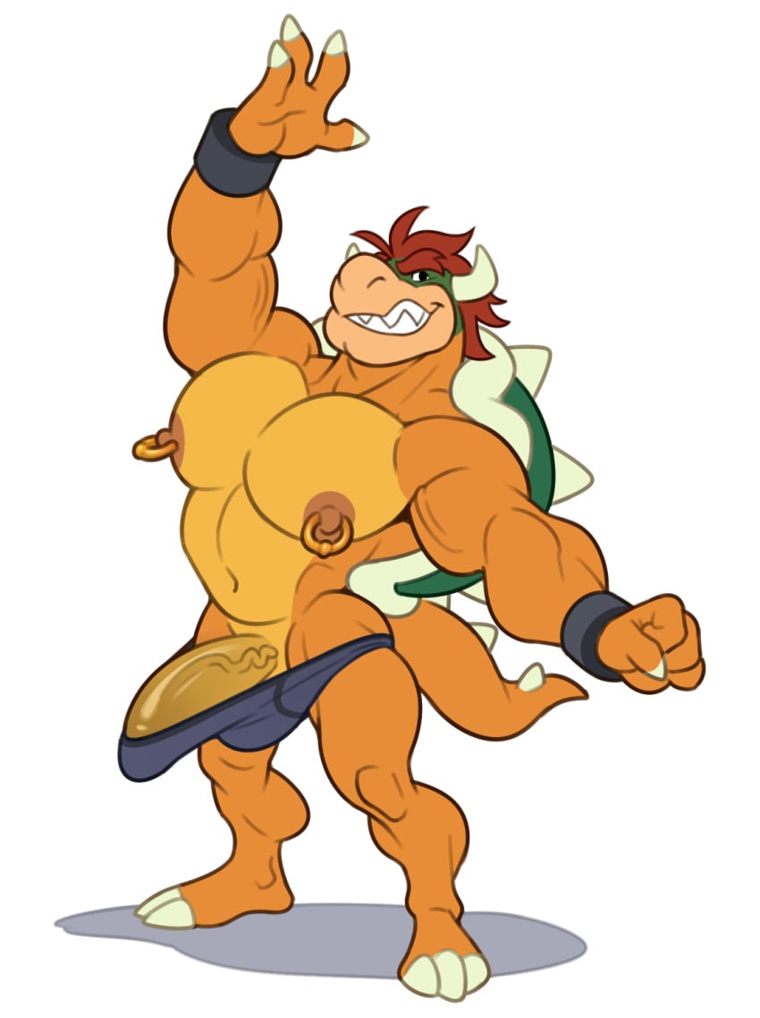 2021 analon_(artist) anthro bara barely_contained barely_contained_penis big_bulge big_muscles big_penis bowser bracelet bulge claws clothed clothing erection erection_under_clothing eyebrows genitals hair hi_res horn ineffective_clothing jewelry koopa male male_only mario_(series) muscular muscular_anthro muscular_male navel nintendo nipple_piercing nipple_ring nipples pecs penis piercing scalie sharp_teeth shell simple_background smile smirk solo spiked_shell spiked_tail spikes spikes_(anatomy) standing teeth tenting toomanyboners underwear vein video_games white_background