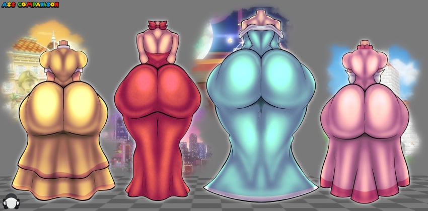4girls ass ass_bigger_than_head ass_chart ass_comparison ass_focus ass_parade big_ass breastless cheesecake clothed dumptruck_ass female female_only huge_ass hyper_ass jpg mario_(series) multiple_girls pauline princess_daisy princess_peach princess_rosalina sketchydrawin tagme twitter_link