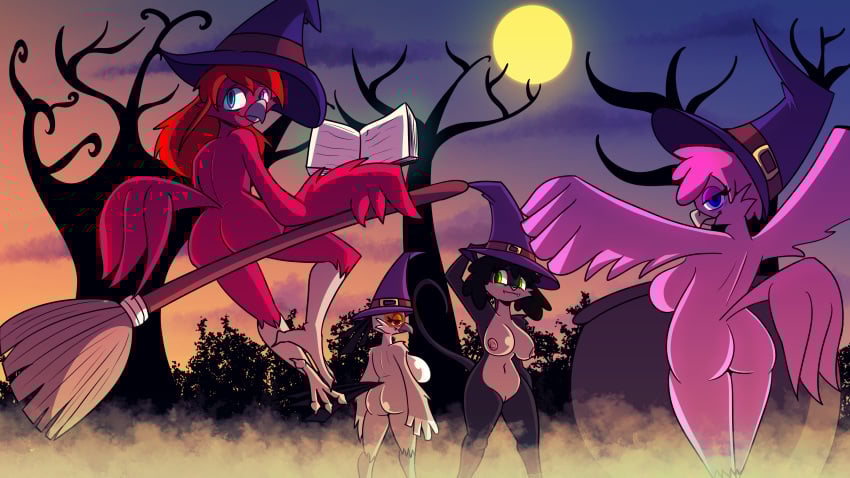16:9 4k absurd_res accipitriform ass avian berta_(birbpan) big_butt birbpan bird breasts broom broom_riding casual_nudity cauldron cleaning_tool clothing felid feline female femboy full_moon genitals group hat hat_only headgear headgear_only headwear headwear_only hi_res magic_user male mammal moon mostly_nude mother_(lore) mother_and_child_(lore) mother_and_son_(lore) night nude pan_(birbpan) parent_(lore) parent_and_child_(lore) parent_and_son_(lore) paula_(birbpan) secretary_bird slightly_chubby son_(lore) tammy_(birbpan) vulva widescreen witch witch_hat