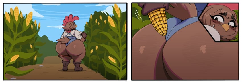 1girls anthro avian big_breasts breasts breasts_bigger_than_head chicken comic corn country_girl country_girls_make_do dark-skinned_female english_text farm farmer farmgirl female freckles furry huge_breasts improvised_dildo improvised_sex_toy massive_breasts penny_jenkins_(simplifypm) simplifypm sssonic2 thick_thighs thighs tummy