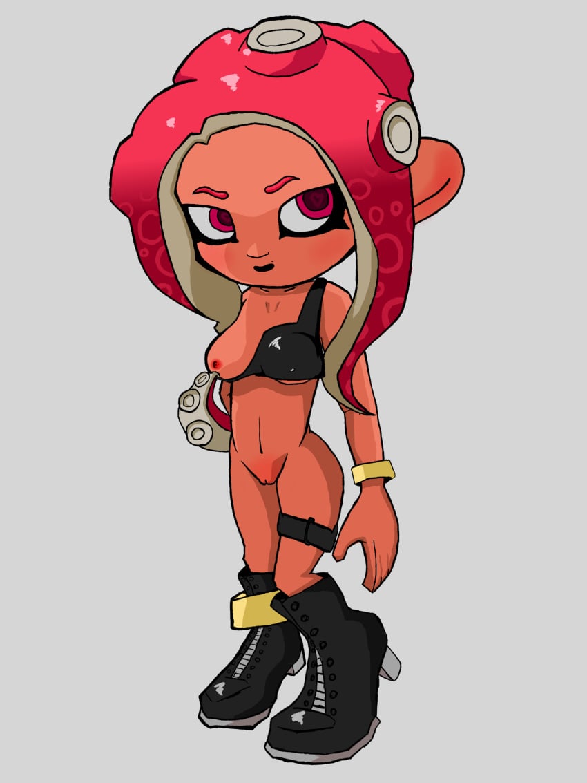 agent_8_(octo_expansion) agent_8_(splatoon) blush breasts_out cute dark_skin female female_only hairless_pussy heart-shaped_pupils high_heels looking_at_viewer nintendo nipples_visible_through_clothing octoling pussy shoes showing_breasts shy small_breasts small_mouth smile splatoon splatoon_2 splatoon_2:_octo_expansion tagme teasing tentacle tentacle_hands top_lift top_pull top_pulled_down