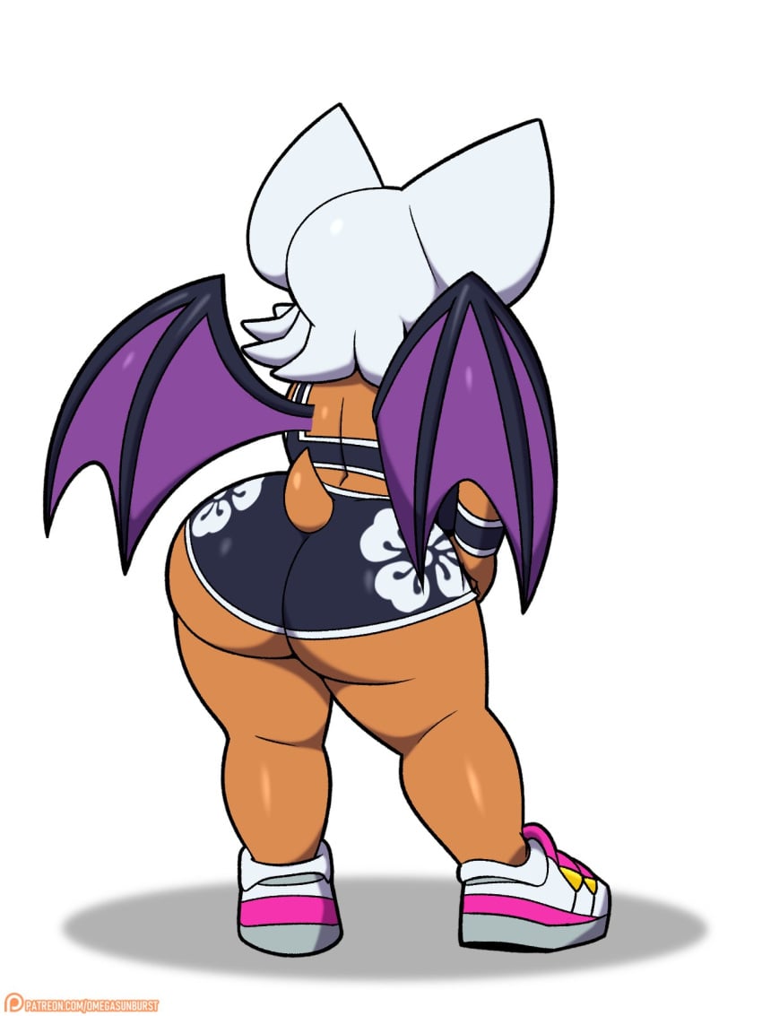 1girl anthro ass ass_focus barely_covered bat booty booty_shorts butt_crack butt_focus color colored dat_ass dat_butt huge_ass huge_butt huge_thighs looking_away mobian_(species) omegasunburst patreon patreon_logo patreon_username rouge_the_bat sonic_(series) sonic_riders sonic_the_hedgehog_(series) tail thick_ass thick_thighs underass white_fur wings