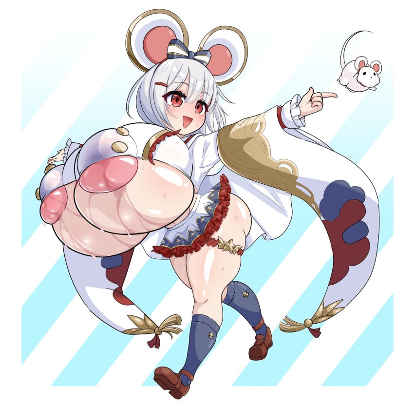 1girls alternate_breast_size animal_ear_hairband areolae blush breasts_bigger_than_head bursting_breasts doroketagai123 eyebrows_visible_through_hair fake_animal_ears female female_only gigantic_breasts granblue_fantasy huge_breasts light-skinned_female light_skin miniskirt nipple_bulge nipples_visible_through_clothing open_mouth rat_ears skirt smile solo sweat sweatdrop sweaty_body sweaty_breasts thick_thighs vikala_(granblue_fantasy) wet_clothes white_hair wide_sleeves