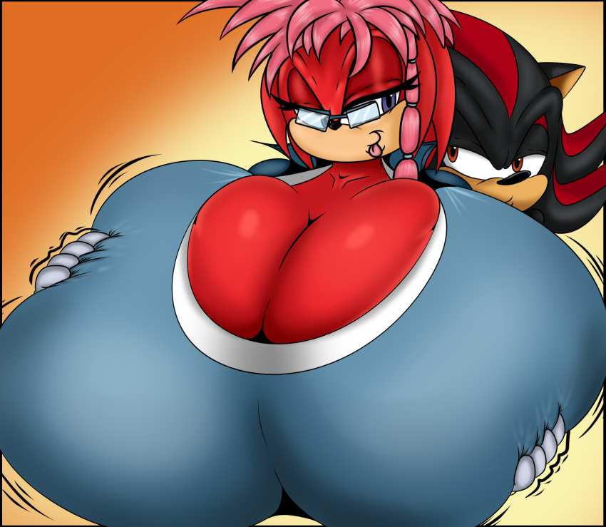 anthro archie_comics big_breasts breast_play breasts duo echidna eulipotyphlan female hedgehog hi_res huge_breasts hyper hyper_breasts lara-su male male/female mammal monotreme sega shadow_the_hedgehog sonic_(series) sonic_the_hedgehog_(archie) sonic_the_hedgehog_(comics) sonic_the_hedgehog_(series) tongue tongue_out ultimateshadow