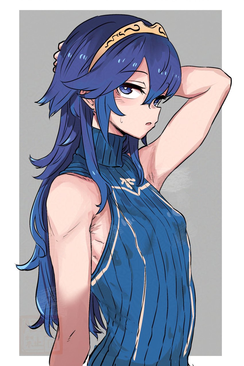 1girls arm_up armpit armpits female fire_emblem fire_emblem_awakening flat_chest ishijimajirou lucina_(fire_emblem) small_breasts