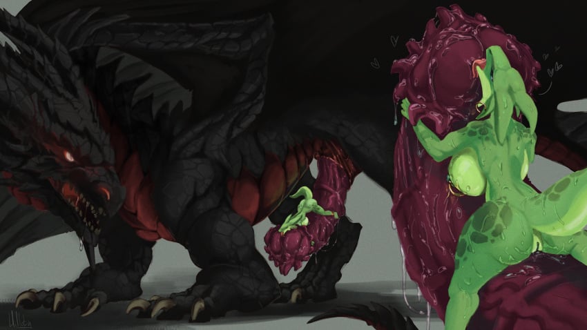 16:9 4_fingers 4k absurd_res animal_genitalia anthro ass black_body blue_eyes bodily_fluids breasts claws dragon duo equine_genitalia female feral fingers genital_fluids genitals green_body hi_res hilloty jewelry kobold licking looking_pleasured macro male male/female micro mythological_creature mythological_scalie mythology open_mouth piercing red_eyes saliva scalie tail tongue vaginal_fluids vulva widescreen wings