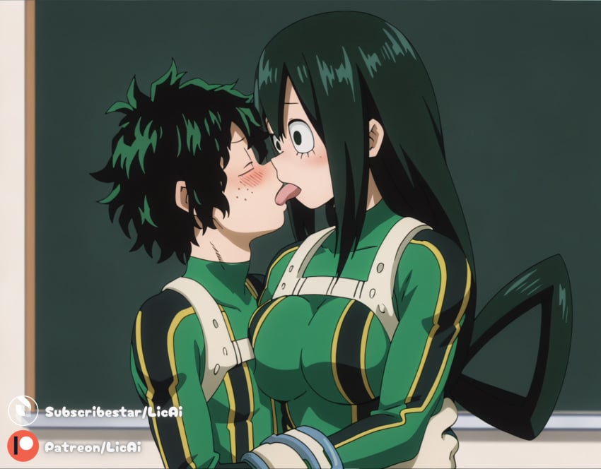 ai_generated boku_no_hero_academia deku huge_cock izuku_midoriya kissing midoriya_izuku my_hero_academia tsuyu_asui