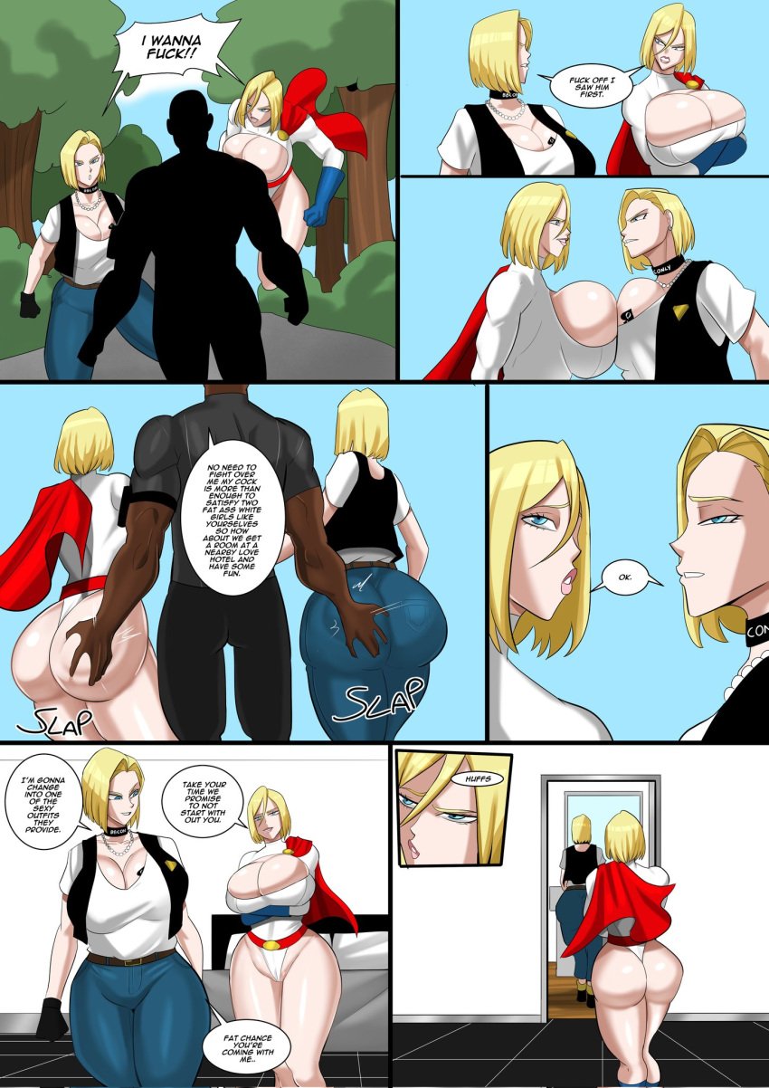 android_18 blonde_hair cheating_wife comic dark-skinned_male dc_comics dragon_ball dragon_ball_super dragon_ball_z grope huge_ass netorare power_girl queen_of_spades tattoo venomart500